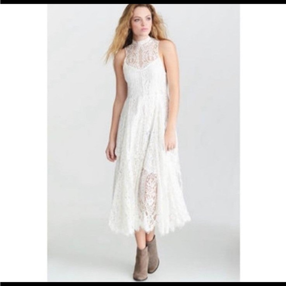 Free People White Lace Midi Dress